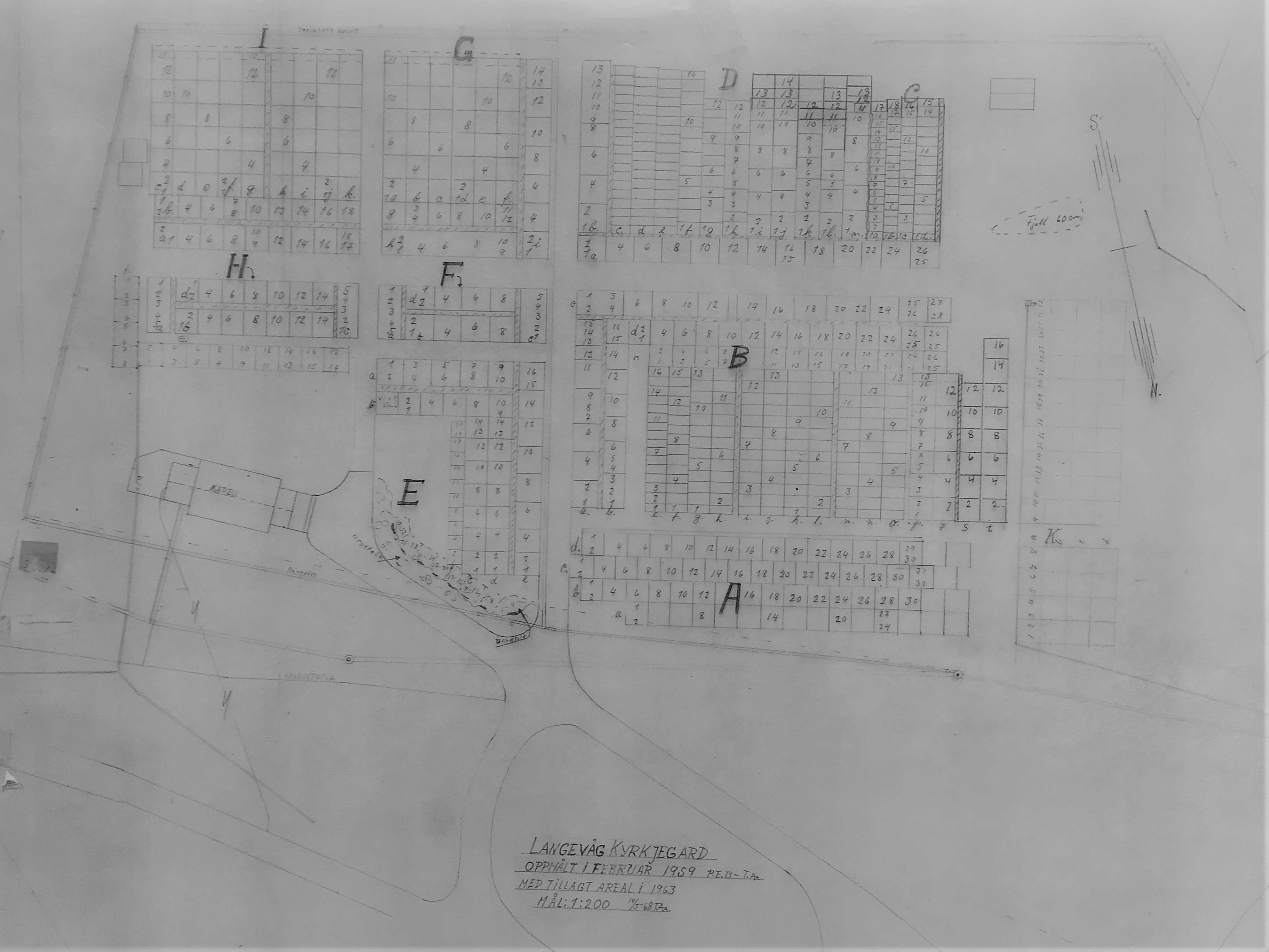 Gravkart over gammal del av Langevåg kyrkjegard
